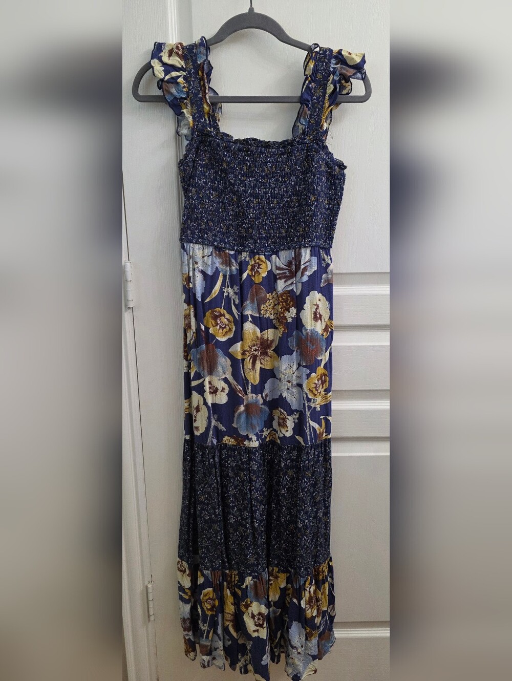 Maurices Navy Floral Maxi Dress with Yellow Accents